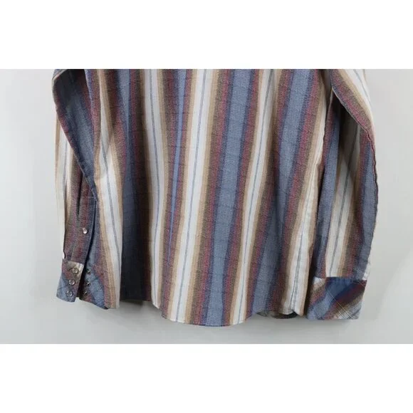Vintage 70s Streetwear Mens Large Rainbow Striped Western Snap Button Shirt - Picture 13 of 13